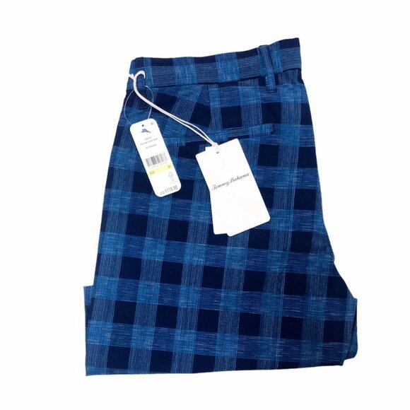 Tommy Bahama Mens Blue Checked Pockets Hybrid Bermuda Long Shorts Sz 30 New - Picture 3 of 11